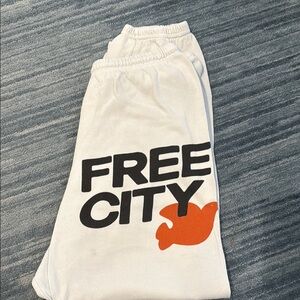 Free City grey White Sweatpants with Orange Logo